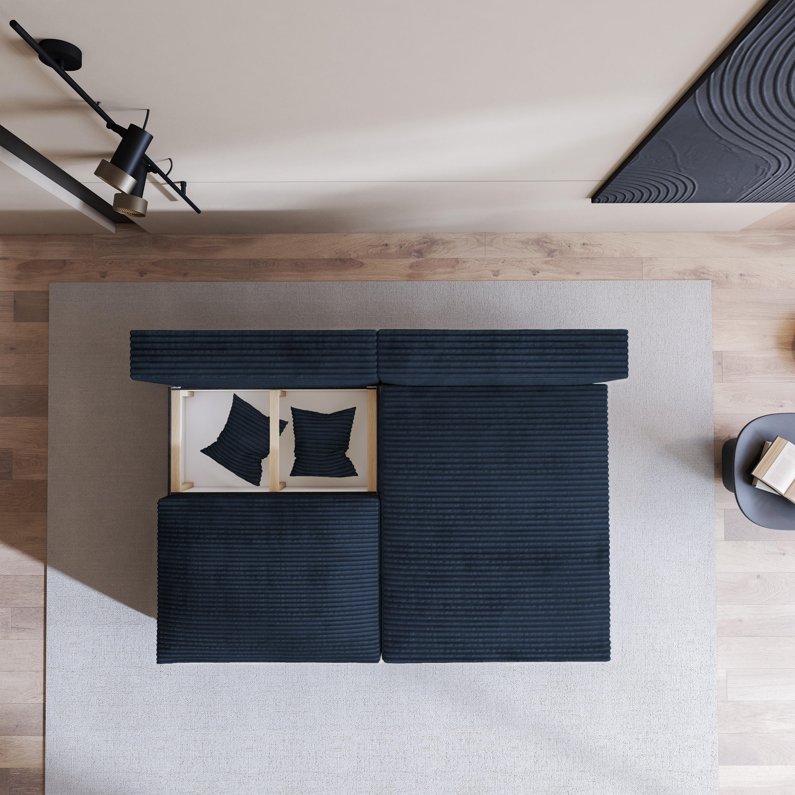 Thumbnail - Masseno Ecksofa, Blau, Holz, 3-Sitzer, L-Form,L-Form, 204x148 cm, Wohnzimmer, Sofas & Couches, Wohnlandschaften, Ecksofa...