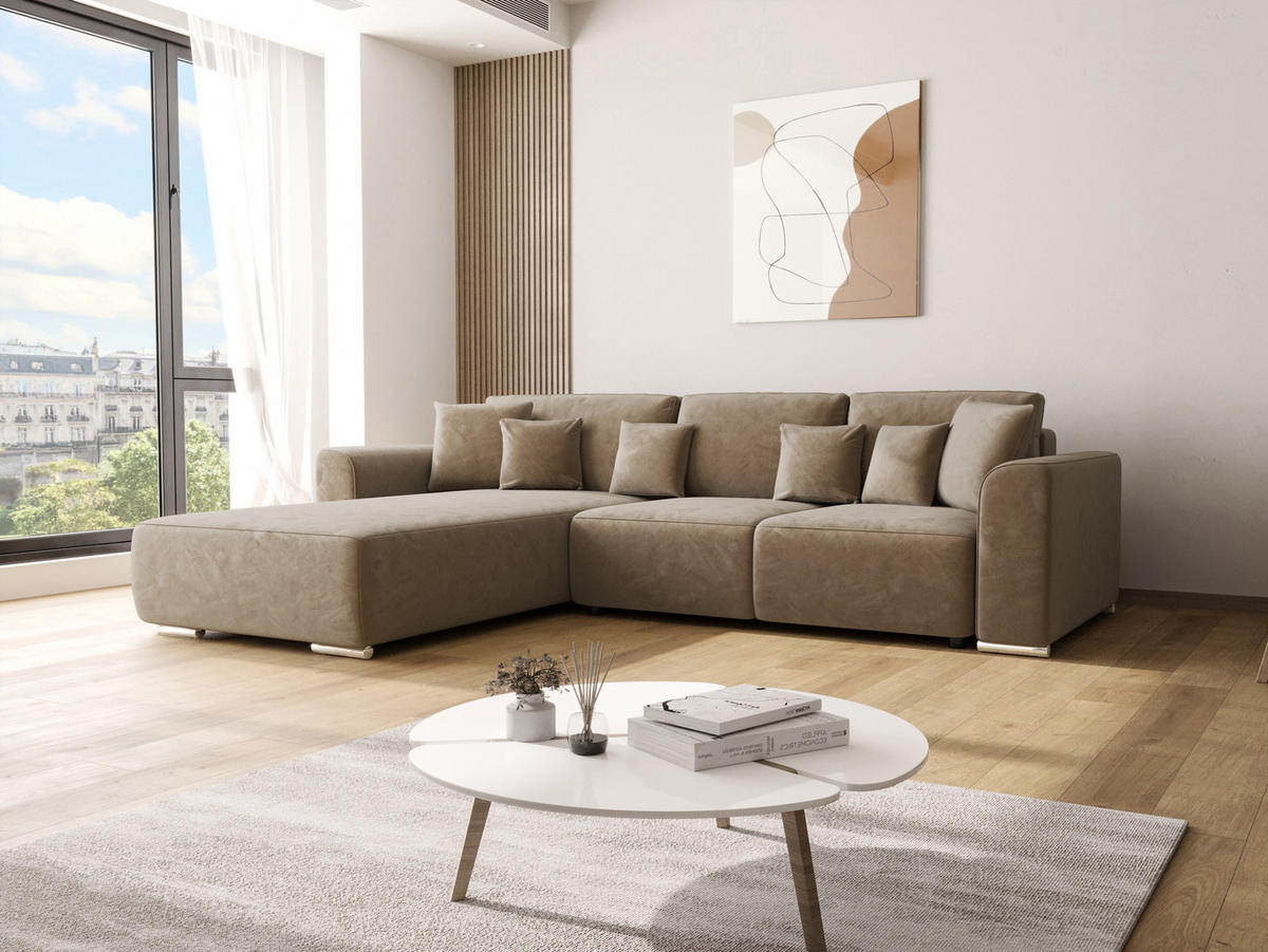 ECKSOFA GUSTO L Monolith 09 Links mit Schlaffunktion - Braun, Textil (279/193cm) - Bedante