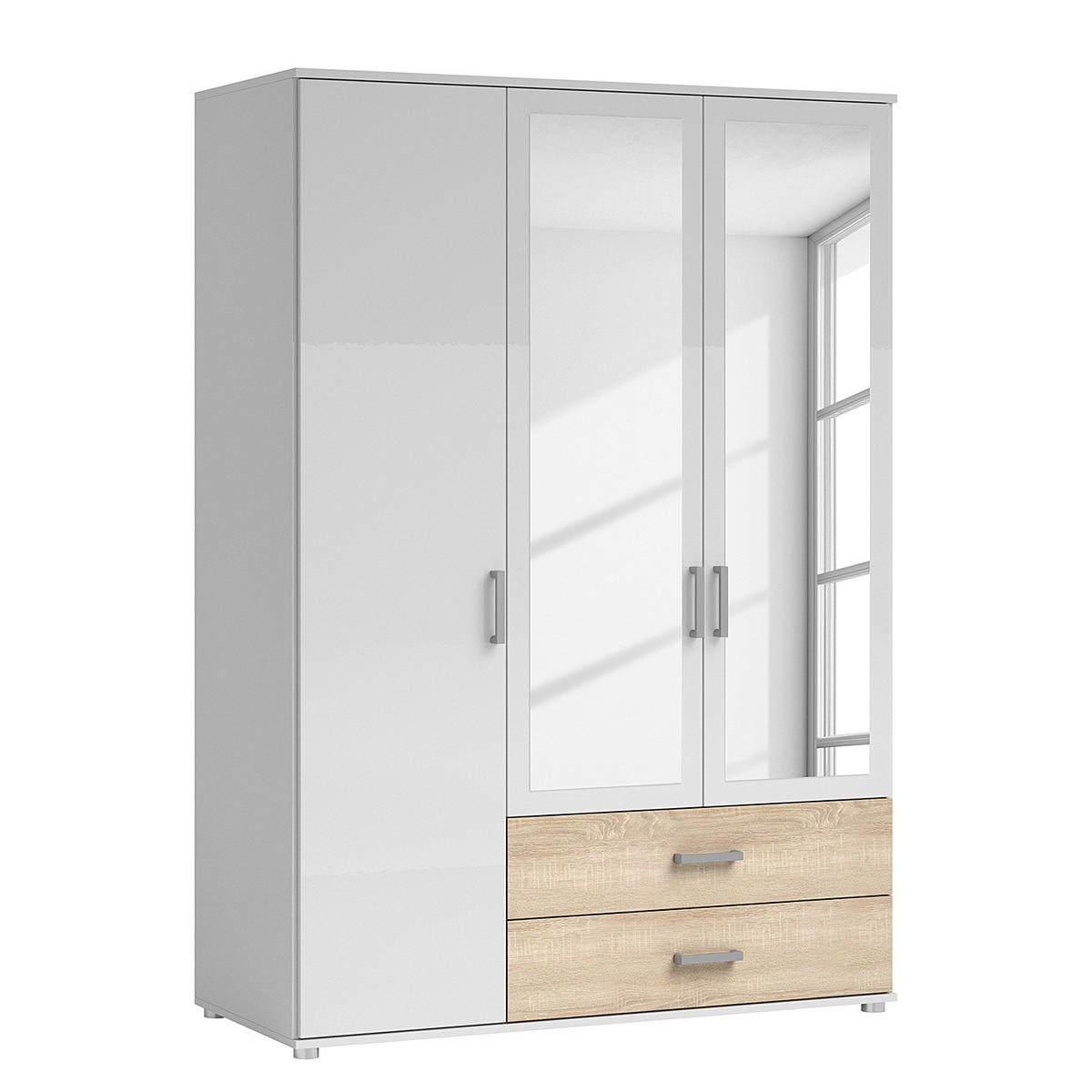 DREHTÜRENSCHRANK mit Spiegeltüren - Eichefarben/Silberfarben, Holzwerkstoff/Kunststoff (125/190/51cm) - home24