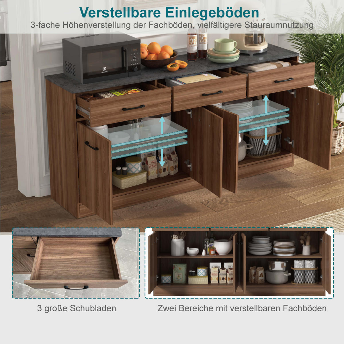 ANRICHTE Walnussfarben 160/37/76.5 cm - Walnussfarben, Holz (160/76.5/37cm) - PANGIVO