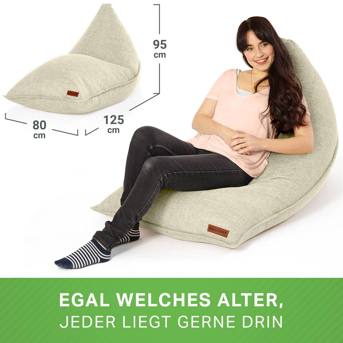 SITZSACK XXL Indoor 150x100x100cm - Beige, Textil (100/100/150cm) - Green Bean