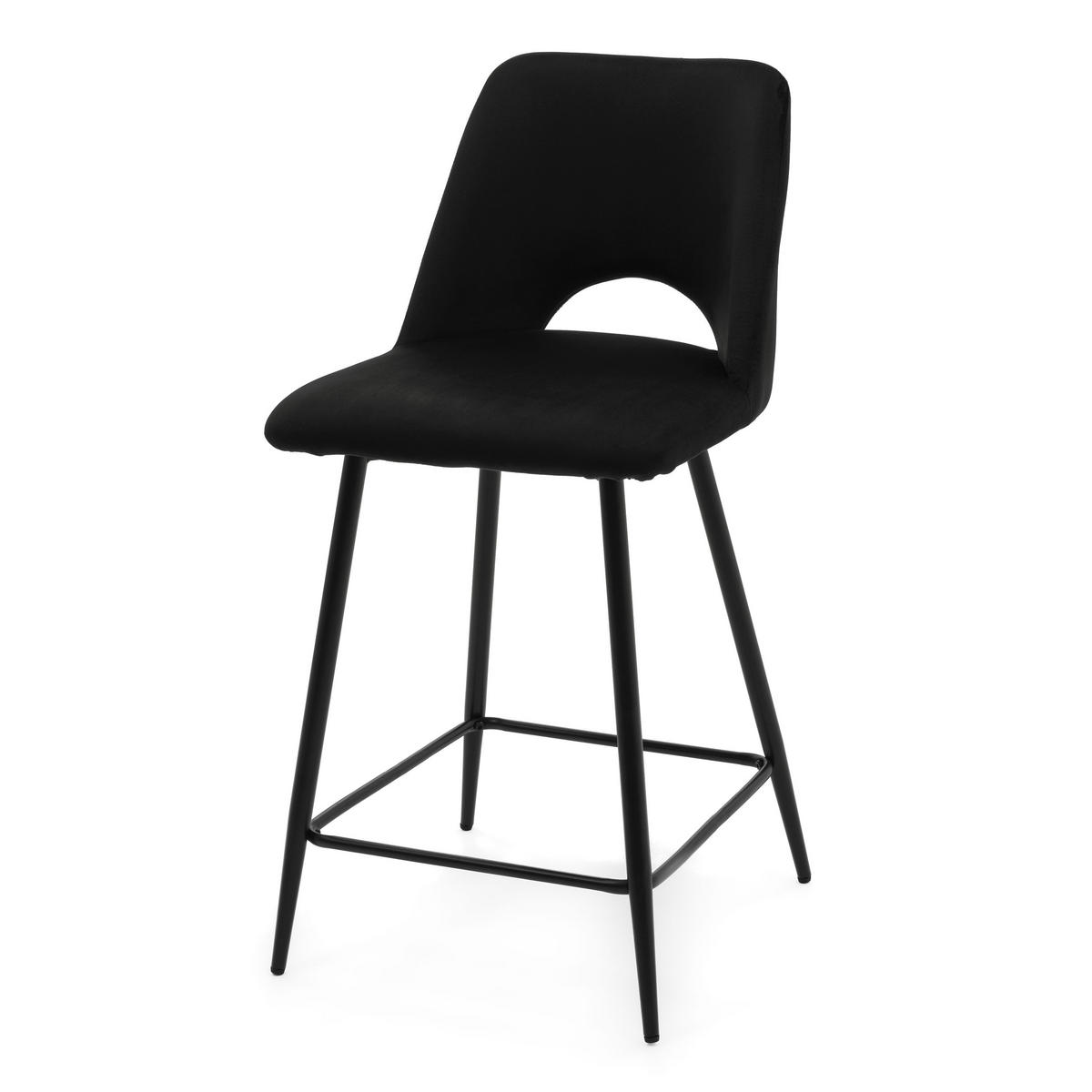 BARHOCKER ORO gepolsterter mit Steppung - schwarz - Samt Velour - Schwarz, Textil/Metall (48/94/55cm) - NEW HOME