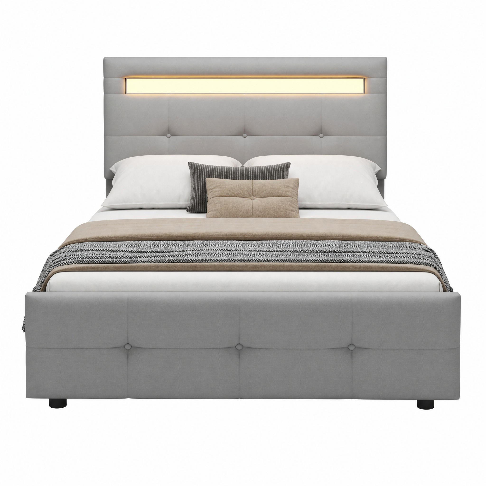 POLSTERBETT mit LED und 2 Schubladen 90x200 cm Grau - Grau, Holz (90/200cm) - Meubliv