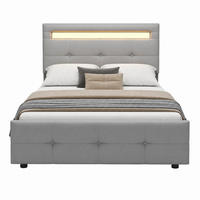 POLSTERBETT mit LED und 2 Schubladen 90x200 cm Grau - Grau, Holz (90/200cm) - Meubliv
