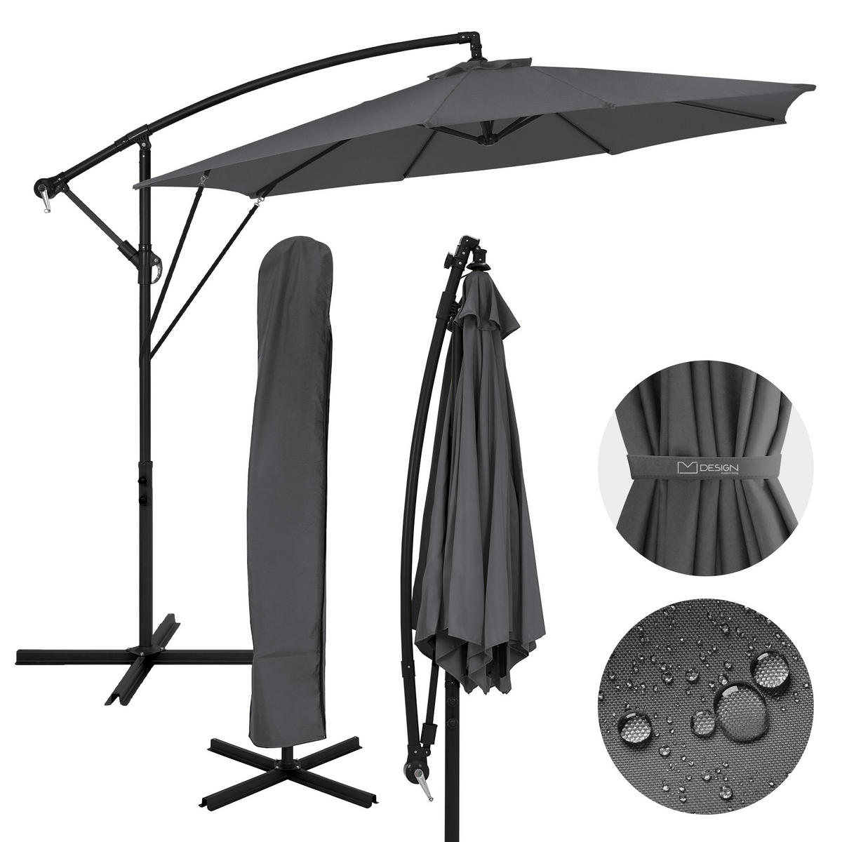 AMPELSCHIRM Ø 300 cm in Anthrazit aus Aluminium - Anthrazit, Metall (300/300cm) - ML-DESIGN