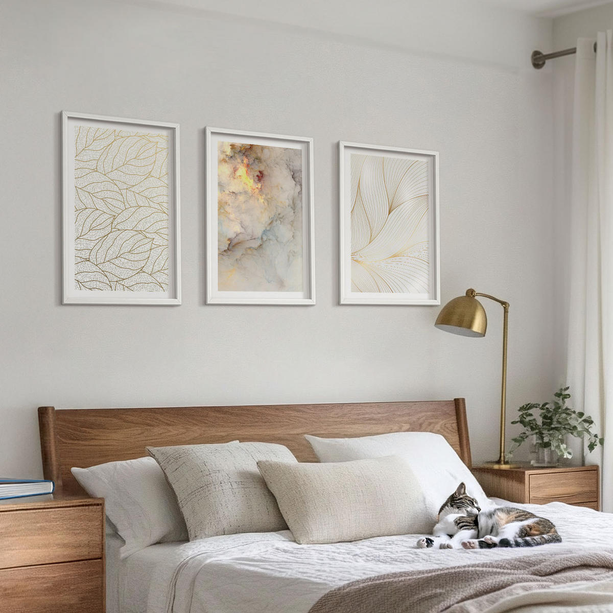 WANDBILDER 3er-Set - 40x60 cm Weißer Rahmen - Blättermuster Marmor abstrakt - Weiß, Kunststoff (40/60cm) - ArtPrintCave