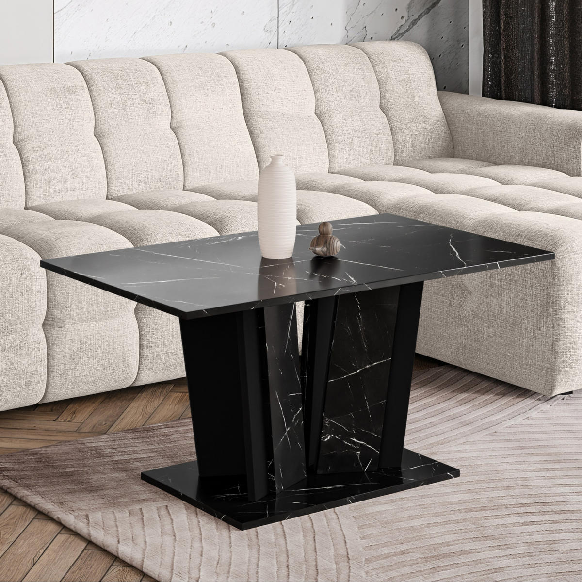 COUCHTISCH 100 cm in Schwarzer Marmor-Optik - Schwarz, Holzwerkstoff (60/100/55cm) - Home Collective
