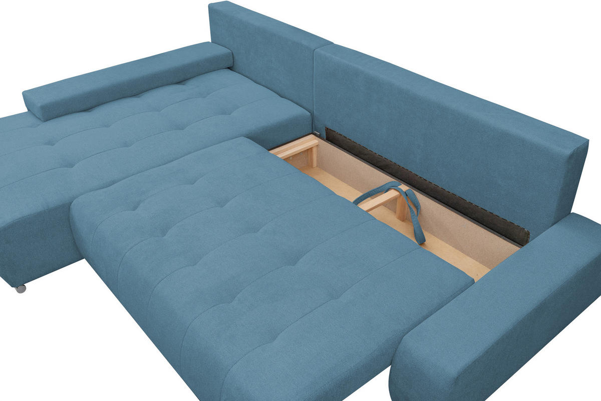 ECKSOFA Bloom mit Bettkasten und Schlaffunktion L-Form - Blau, Textil (267/185cm)
