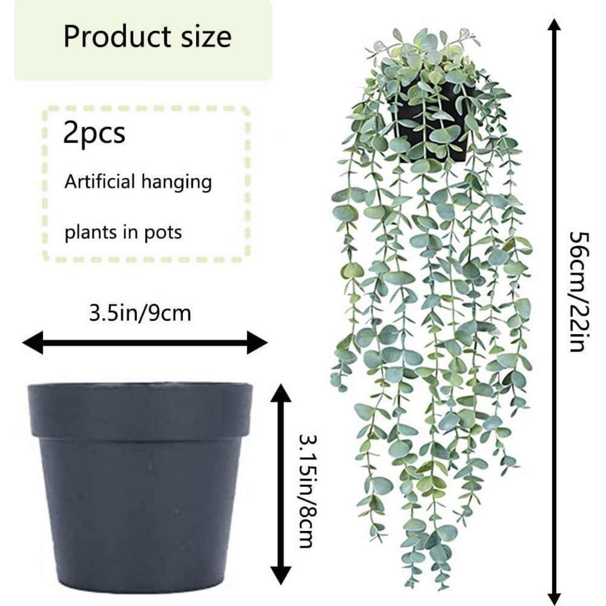 HÄNGEPFLANZE Künstlich 2er Set Eukalyptus 56 cm - Grün, Kunststoff (56cm)