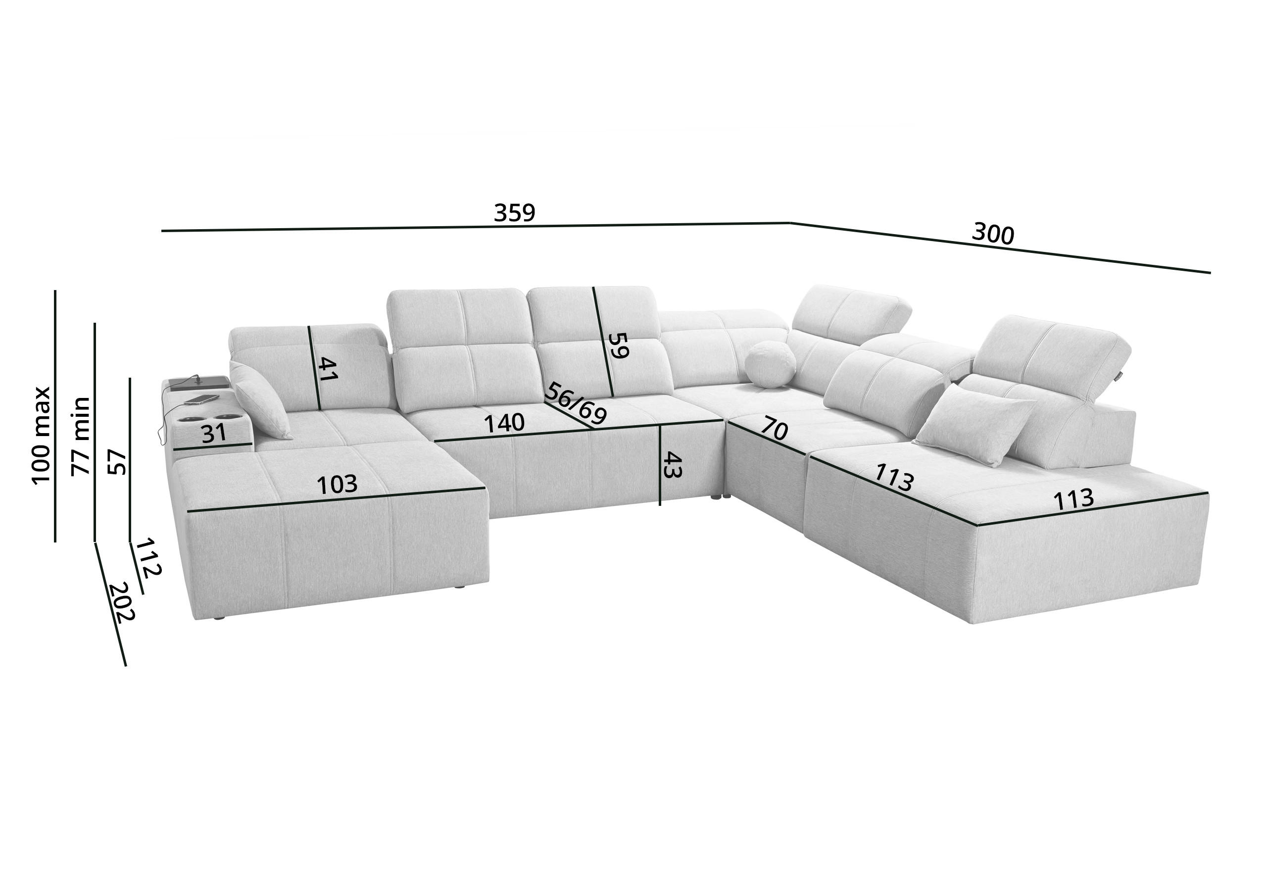 Thumbnail - Kaiser Möbel Ecksofa, Hellgrau, Holz, 6-Sitzer, L-Form, Ottomane links, Ottomane rechts,L-Form, 359x300 cm, Wohnzimmer, ...