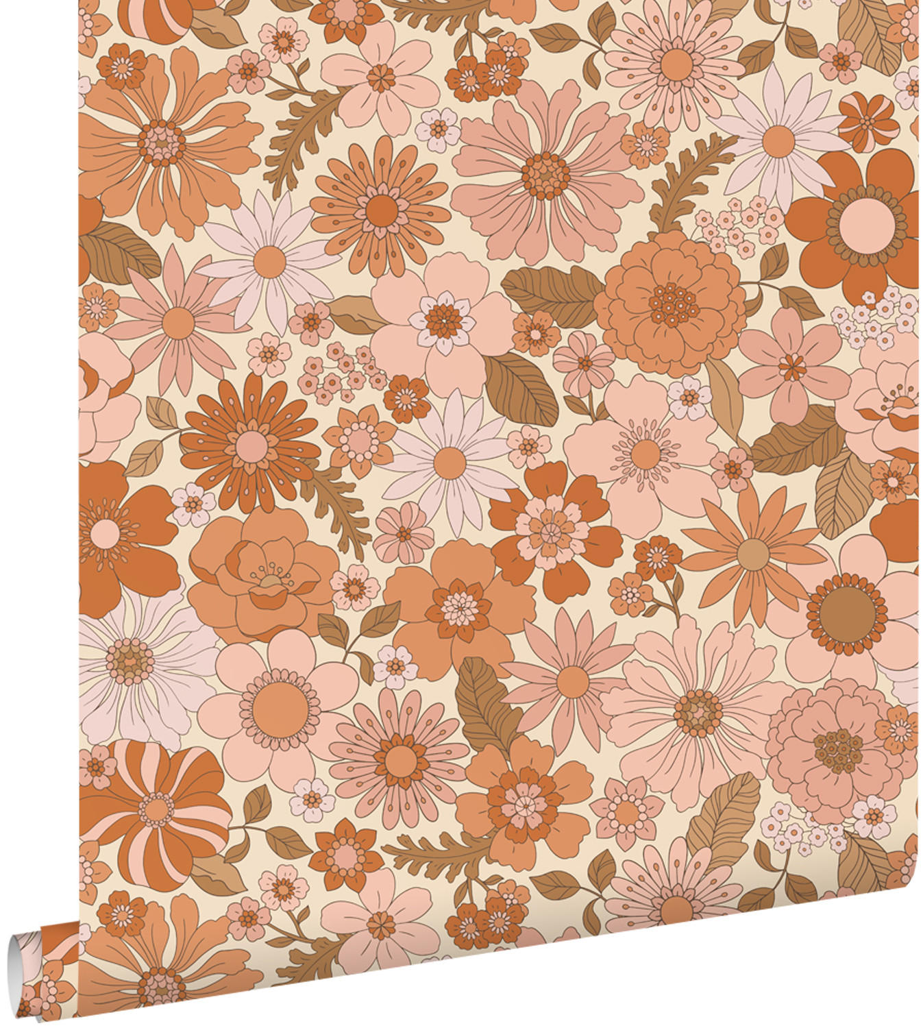 TAPETE Retro Blumen 53 cm x 10.05 m - Terracotta, Papier (53/1000cm) - ESTAhome