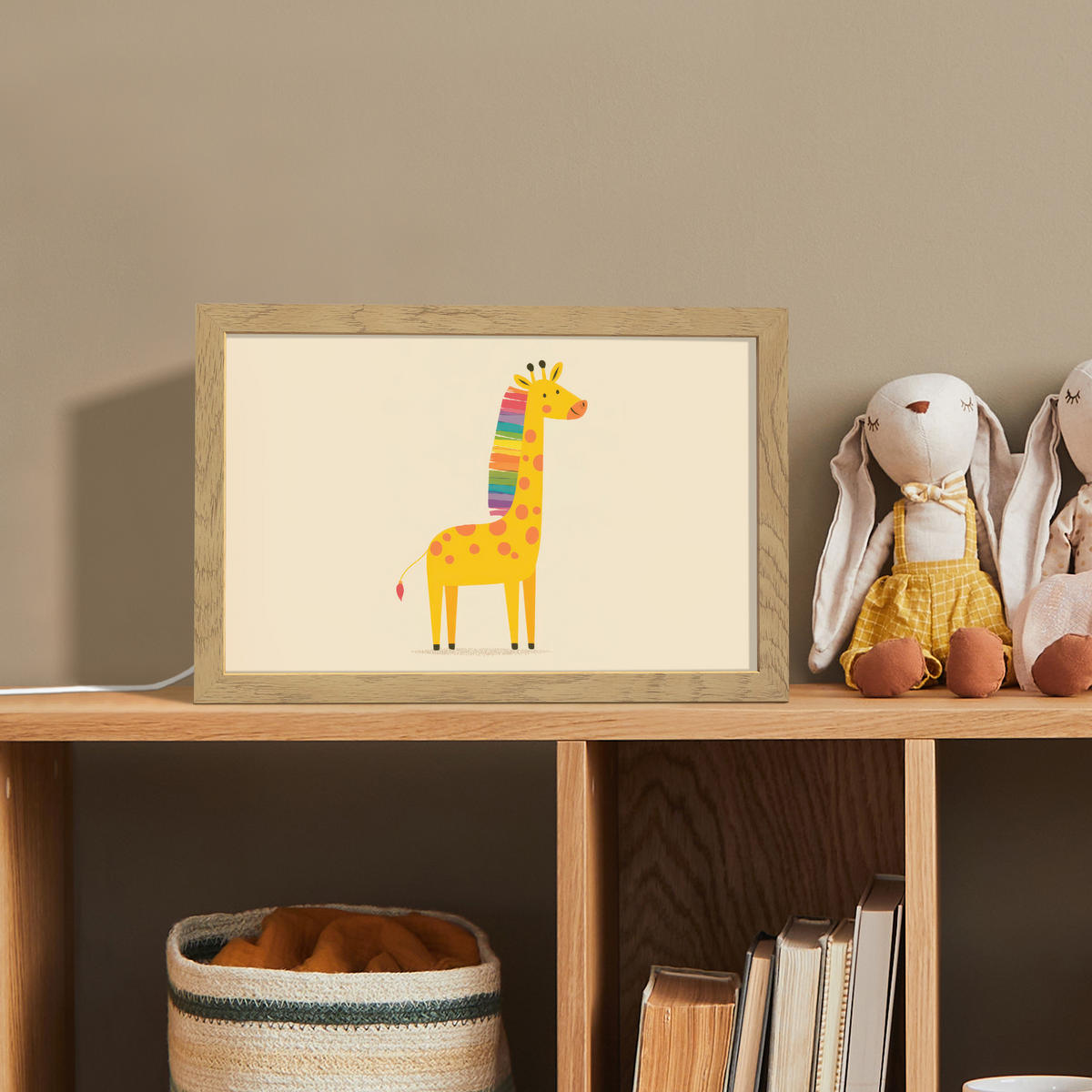 NACHTTISCHLAMPE Giraffe - Regenbogenmähne - Beige 30x20 cm - Beige, Holzwerkstoff (8/30/20cm)