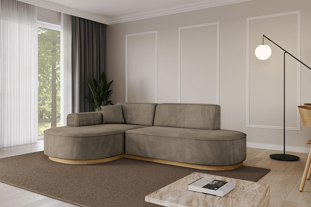 ECKSOFA Ottomane Links MARI-L1-v2 - 243x171x83 cm Dunkelbraun Velours - Dunkelbraun, Holzwerkstoff/Textil (243/171cm) - ALTDECOR