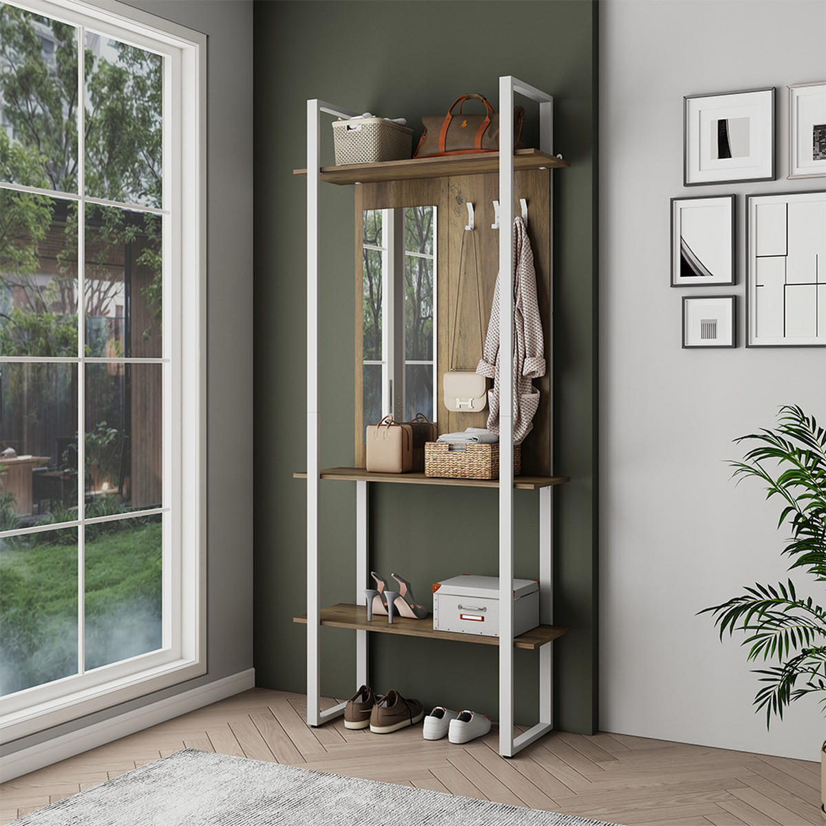 GARDEROBE Livi Weiß 90 x 215 cm mit Hacken und Spiegel - Weiß, Holzwerkstoff (90/215/35cm) - Vicco