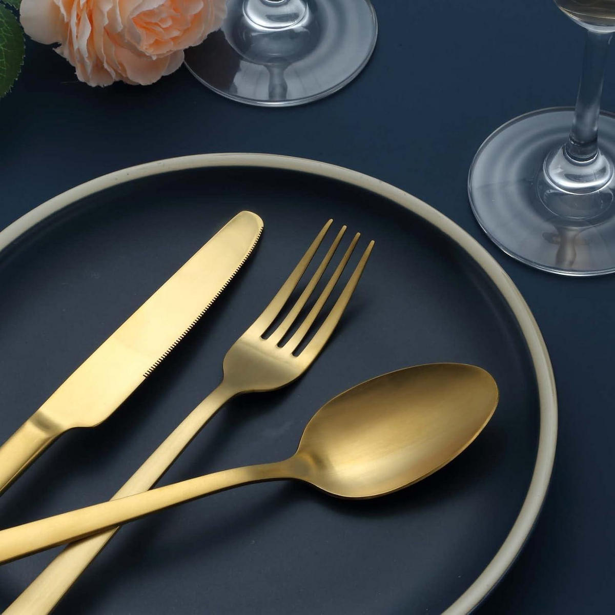 BESTECKSET 60-teilig Gold matt für 12 Personen - Goldfarben, Metall