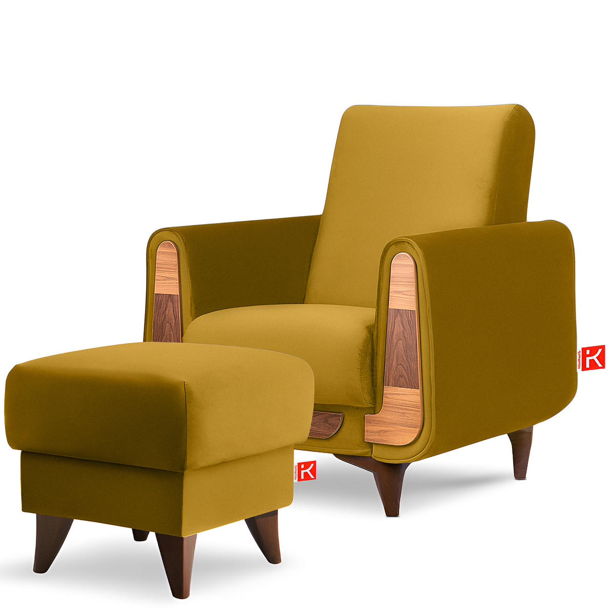HOCKER GUSTAVO Fußstütze, Velours, Gelb - Gelb, Holz/Holzwerkstoff (53/49/53cm) - KONSIMO®