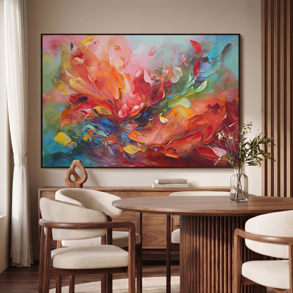 LEINWAND Bilder mit Rahmen - Ölgemälde - Kunst - Abstrakt - Farbenfroh - 150x100 - Altrosa, Textil (150/100cm) - MuchoWow