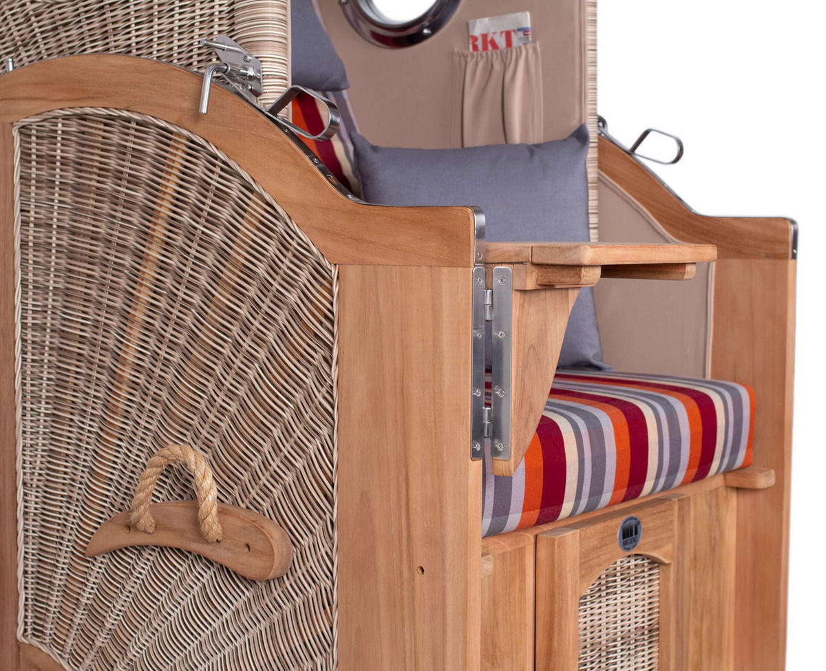 STRANDKORB Düne 1-Sitzer Teak 584 - Rot/Braun, Holz/Textil (98/165/80cm) - Mr. Deko