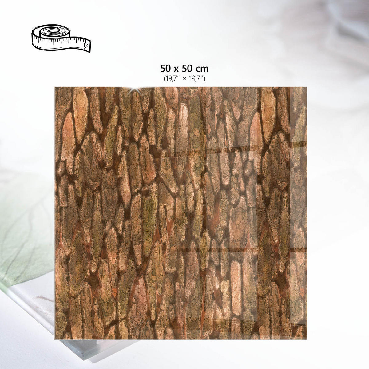 TISCHPLATTE 50x50 cm – Rustikale Rinde - Braun, Glas (50/50/0.4cm) - Wallfluent