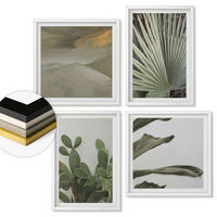 WANDBILDER 4er-Set - 50x50 cm & 40x60 cm Weißer Rahmen - Blätter tropischer Pflanzen in Pastellfarben - Weiß, Kunststoff (50/50cm) - ArtPrintCave