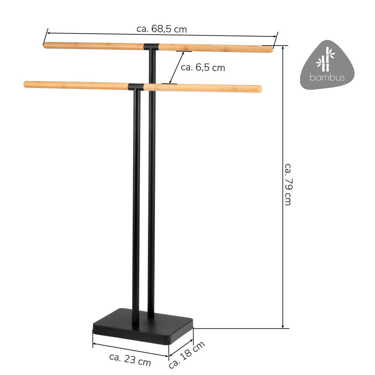 STAND-HANDTUCHHALTER, Bambus/Metall schwarz - Schwarz, Metall (68.5/79/18cm) - eluno