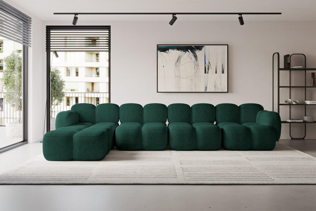 ECKSOFA modulares Sofa Links Miko-L3 390x205x75 Grün Velours - Schwarz/Grün, Holzwerkstoff/Kunststoff (390/205cm) - ALTDECOR