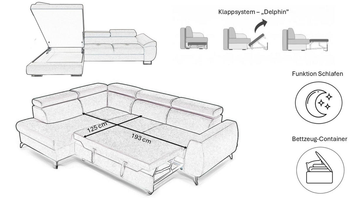 ECKSOFA FALIO L-Form Mit Schlaffunktion Im Modernen Stil Für Das Wohn Und Schlafzimmer KaltesBeige Links - Cappuccino, Holz/Textil (202/275cm) - Kaiser Möbel