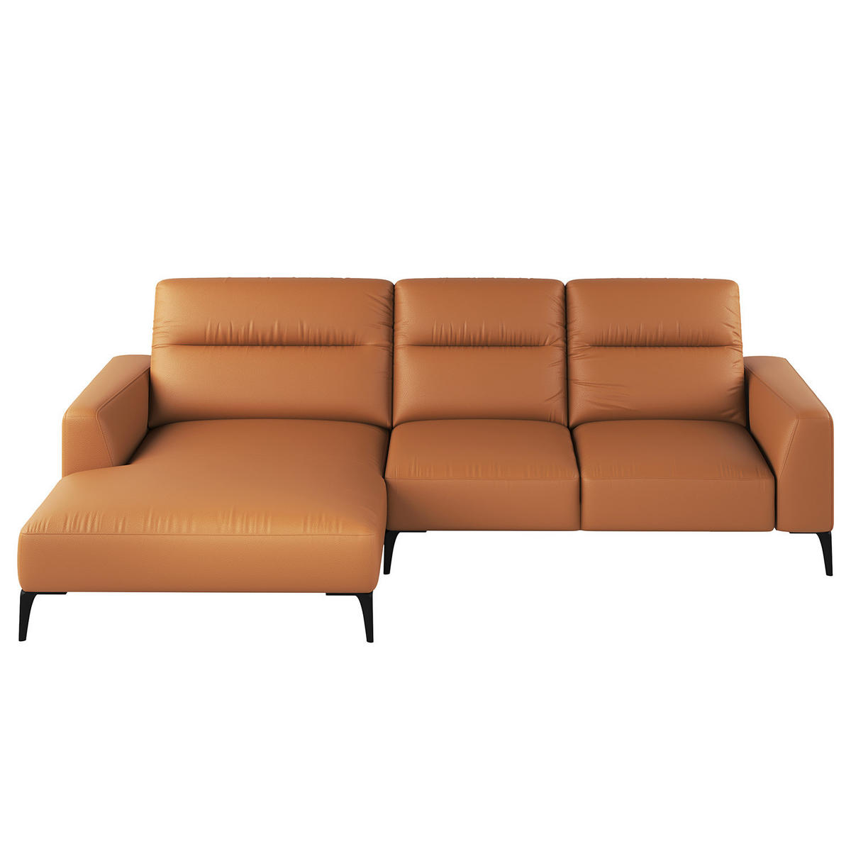 ECKSOFA mit Longchair - Cognac/Schwarz, Leder/Metall (265/180cm) - home24