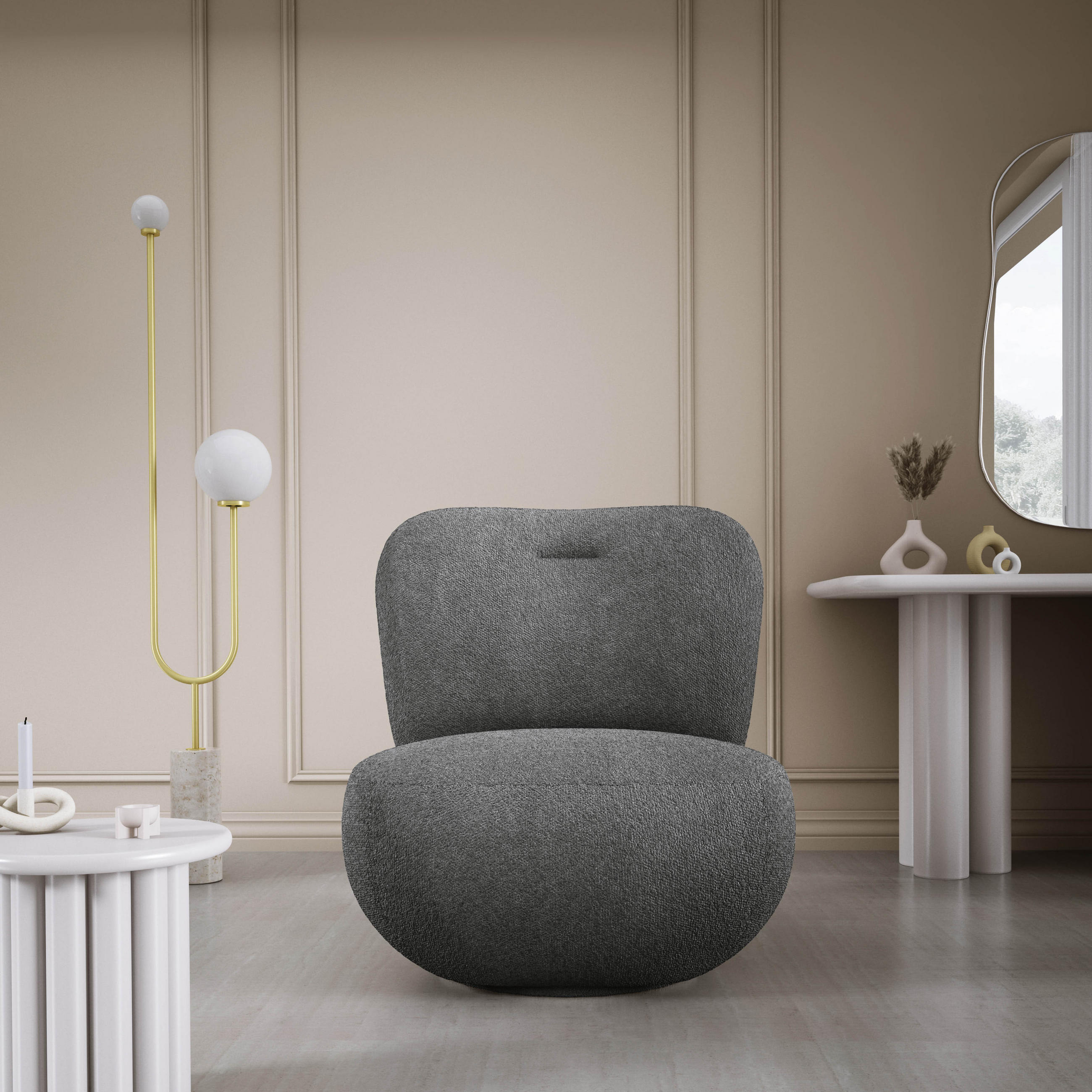 DREHSESSEL LUIS, Freistehend, Sitz drehbar 360°, 39x82x56 cm, ANTHRAZIT - Anthrazit, Holz/Textil (82/72/66cm) - DomoHome