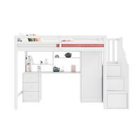 ETAGENBETT 90/200 cm aus Massivholz mit Schreibtisch, Kleiderschrank, Treppe und Schubladen, Weiß - Weiß, Holz (90/200cm) - Redom