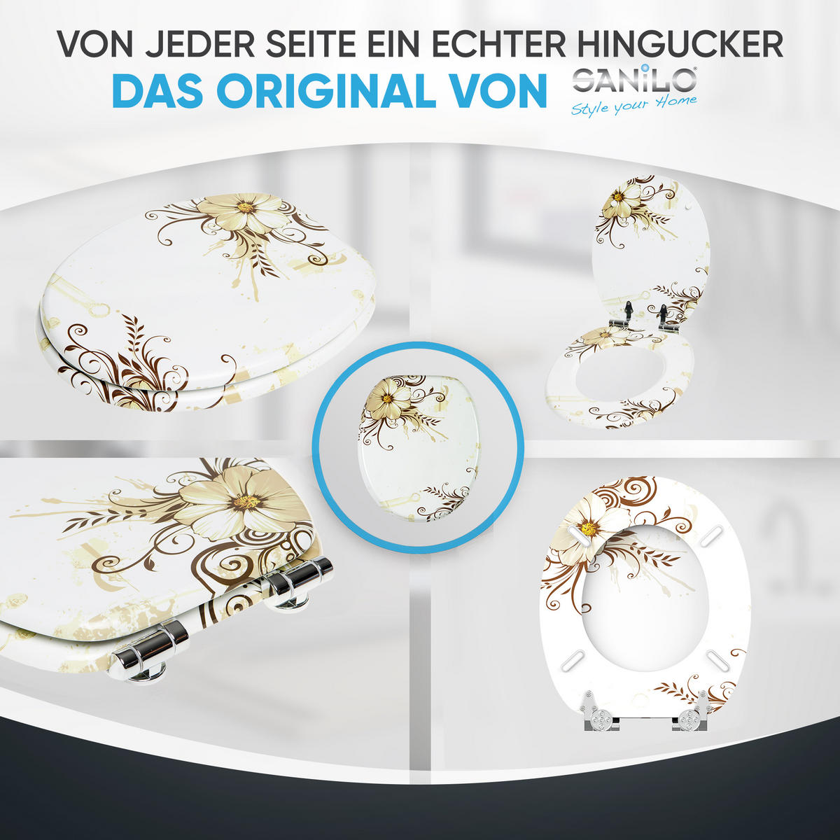 WC-SITZ mit Absenkautomatik Flower - Braun, Holzwerkstoff (38/6/47cm) - Sanilo