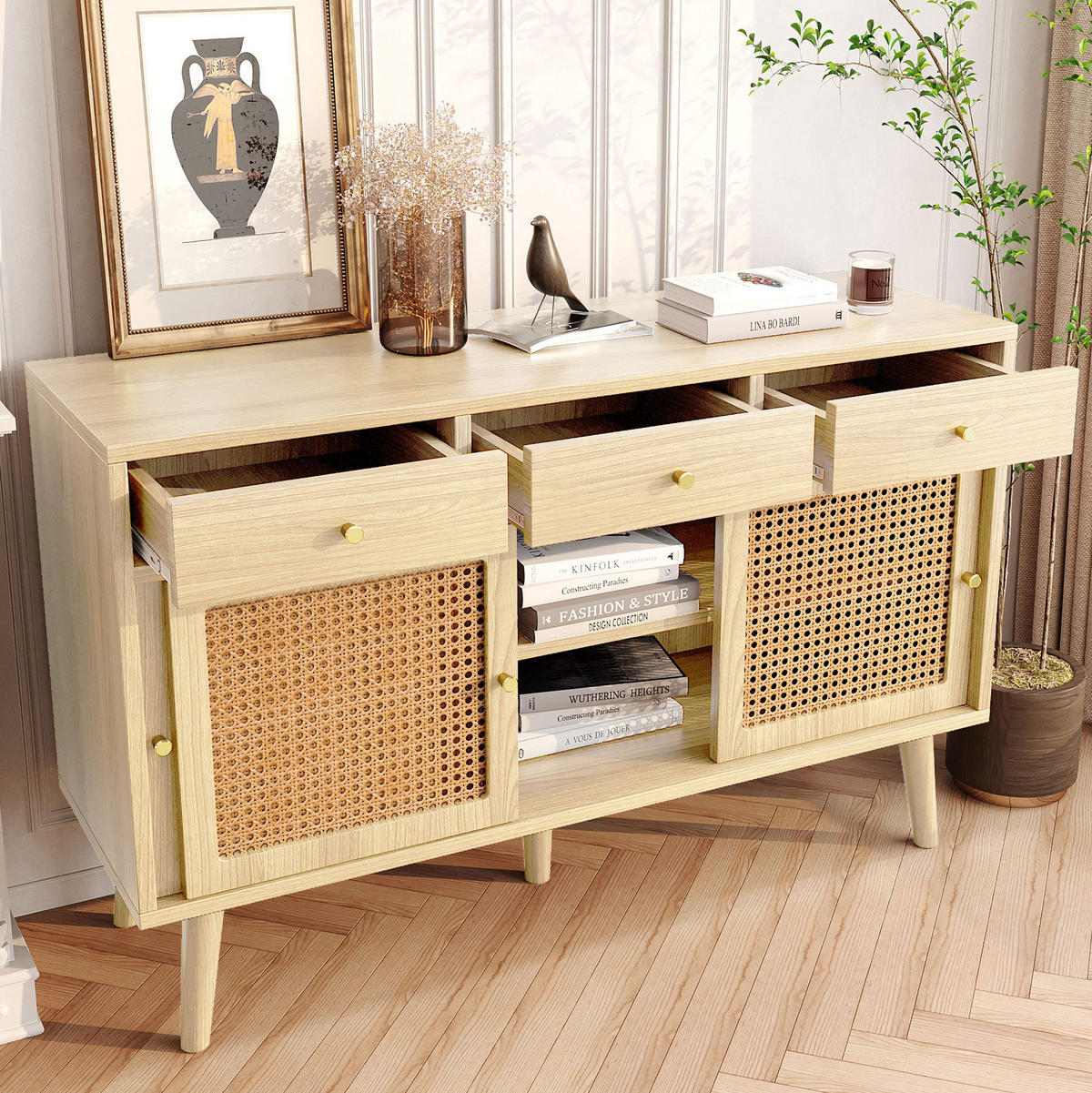 SIDEBOARD 120/40/78 cm in Eiche mit 3 Schubladen und 3 Türen - Eichefarben, Holzwerkstoff (120/78/40cm) - Flora Grace