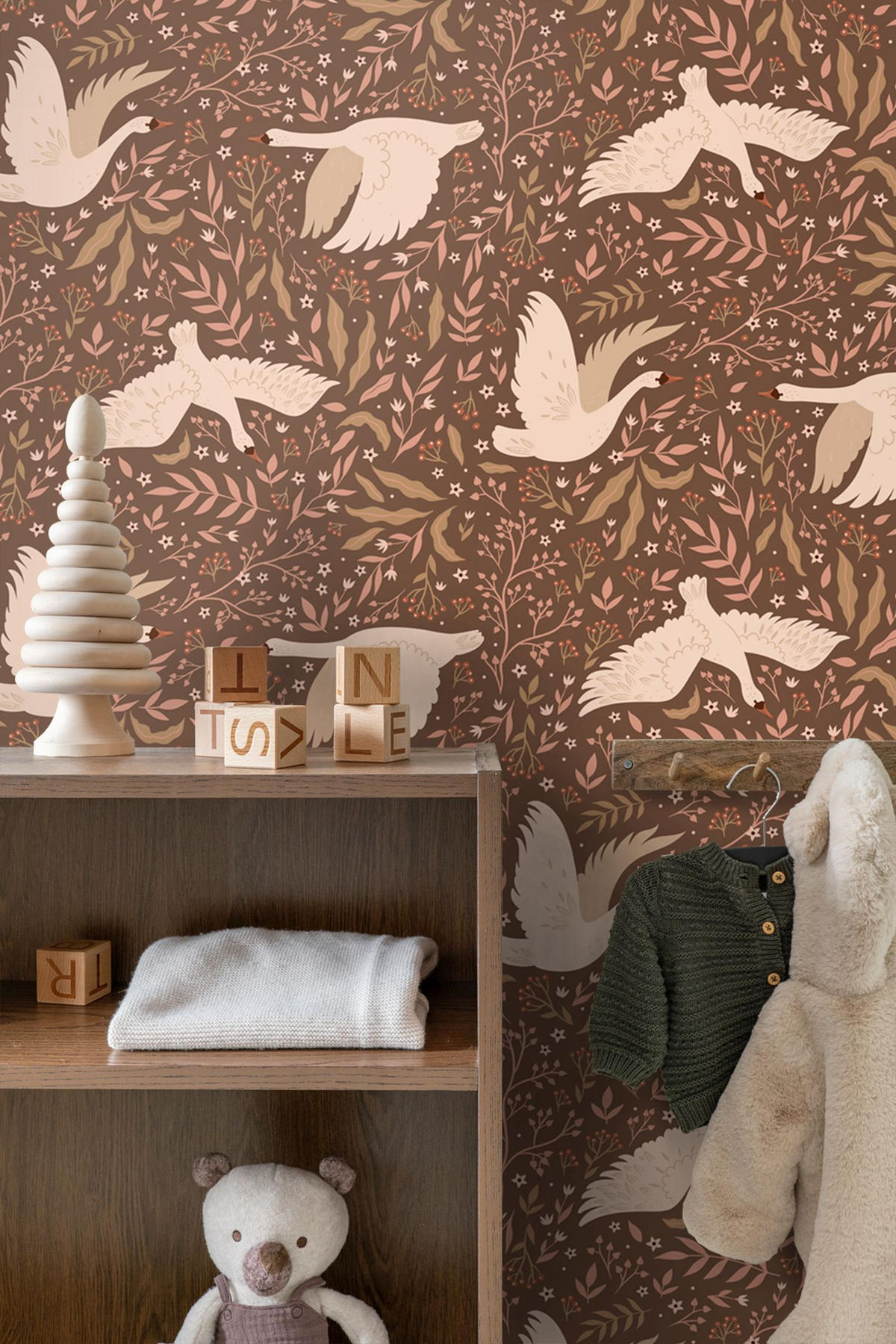 TAPETE Schwäne 50 x 900 cm - Braun, Papier (50/0.1cm) - ESTAhome