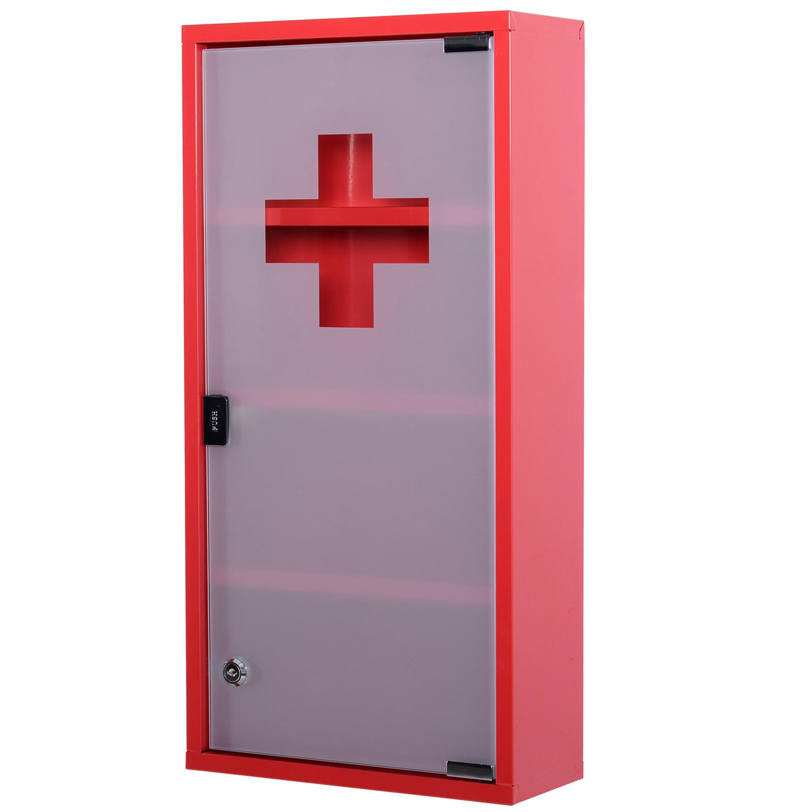 MEDIZINSCHRANK, mit 3 Ebenen, Mattglastür, Stahl, Rot, 27 x 57 x 12 cm - Rot, Glas (12/60/30cm) - HOMCOM