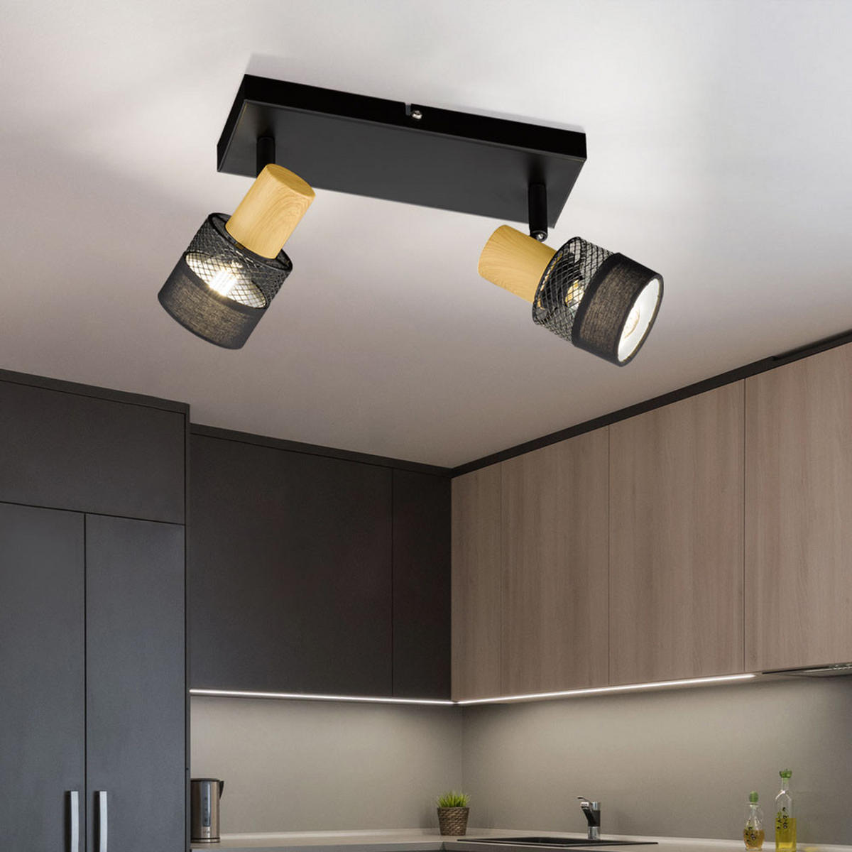 LED DECKENLEUCHTE Holzoptik Braun - Schwarz, Holz (38.5/8/17cm)