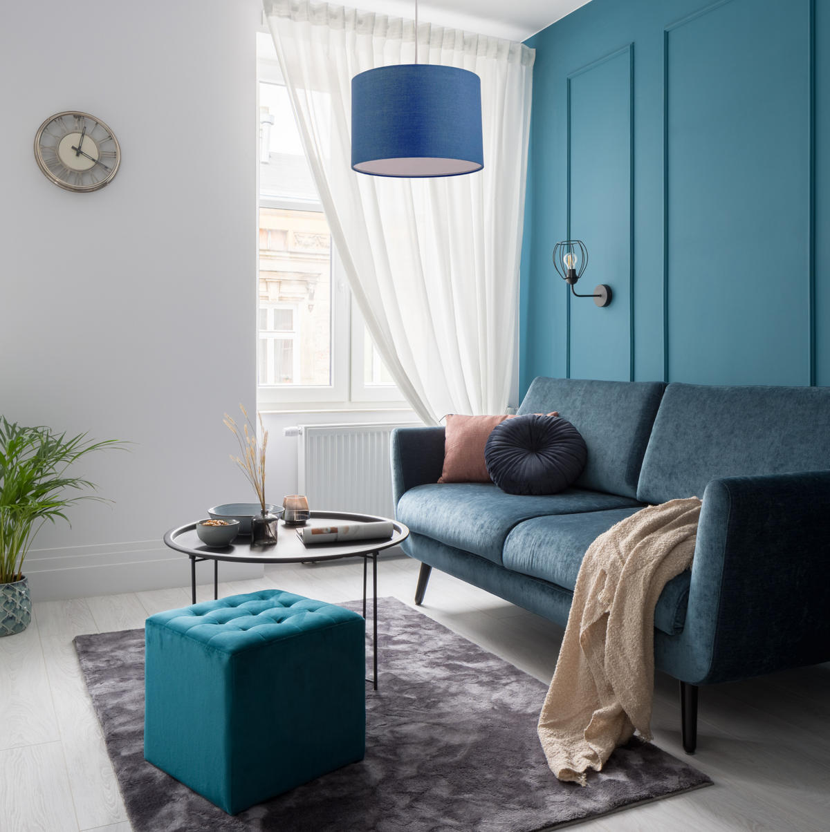 DECKENLAMPENHAUBE LUCIA Marineblauer Stoff mit mattiertem Diffusor - Dunkelblau, Textil (30/30/20cm) - CGC Europe