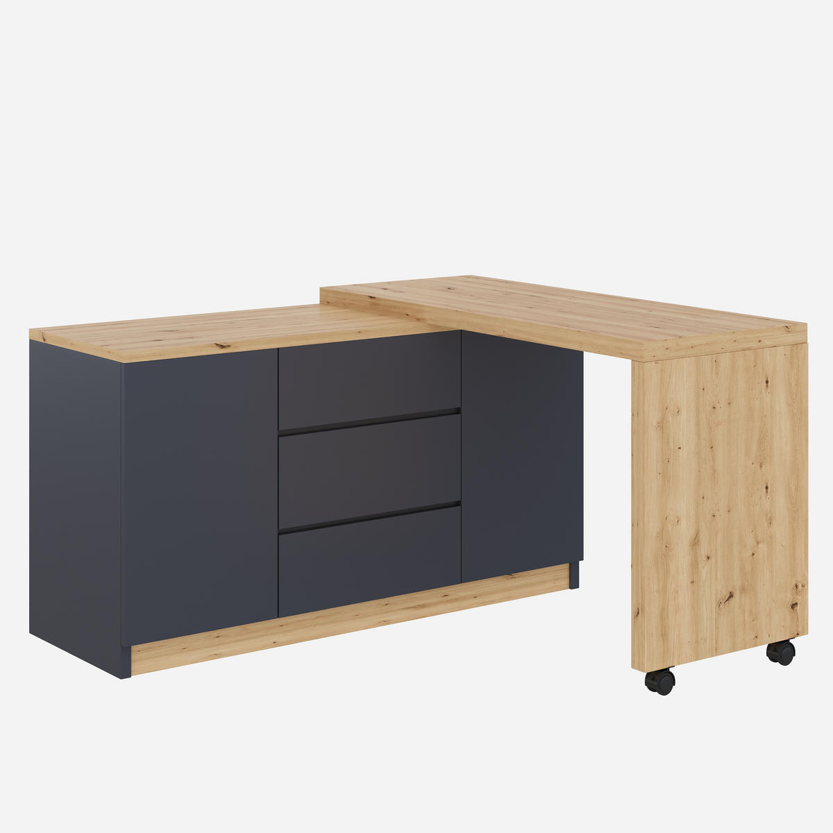 SCHREIBTISCH Rollen drehbar 4 cm Tischplatte Grau Eiche multifunktional - Multicolor, Holzwerkstoff (120/50/76.5cm) - FLIEKS