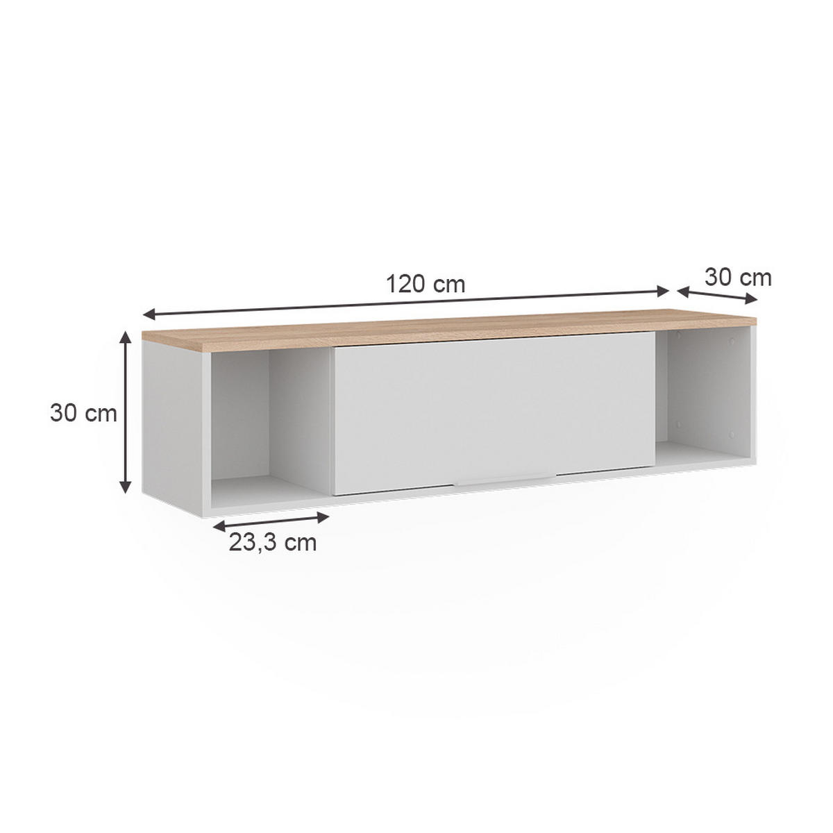WANDREGAL Betti Weiß/Sonoma 120 x 30 cm - Weiß/Sonoma Eiche, Holzwerkstoff (120/30/30cm) - Vicco