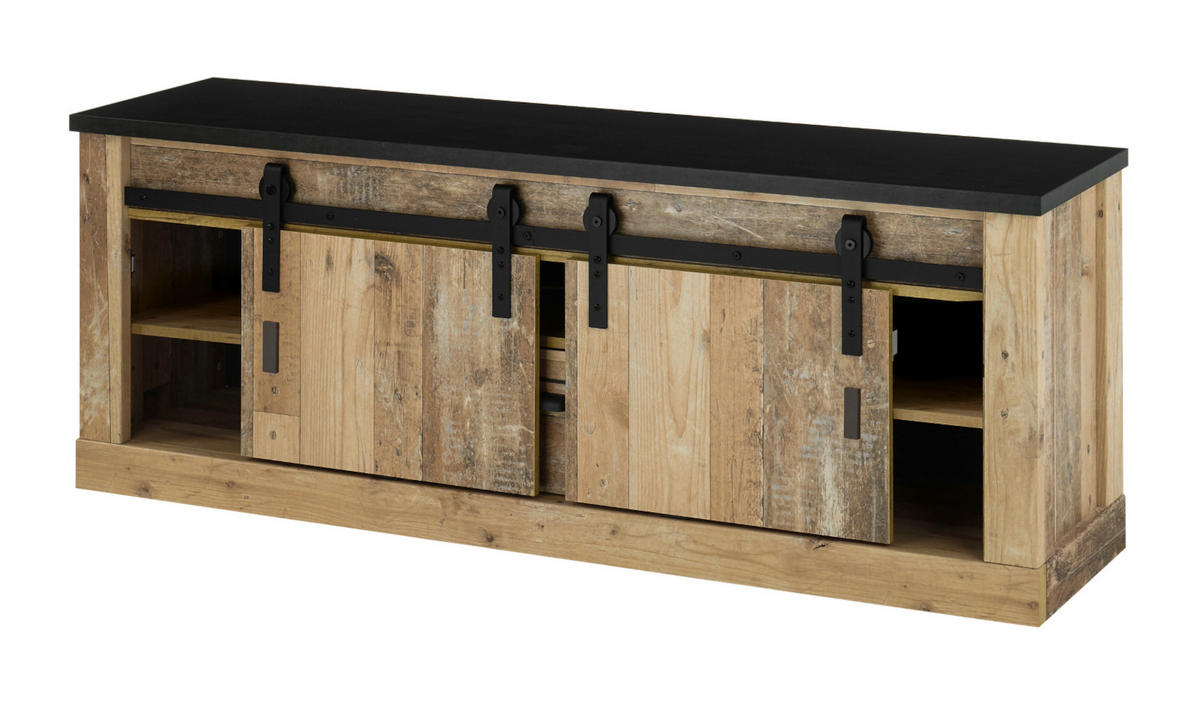 TV-LOWBOARD Used Wood hell, anthrazit 162 x 61 cm, TV Unterteil in Komforthöhe - Anthrazit/Schwarz, Holzwerkstoff/Metall (162/61/43cm) - Furn.Design
