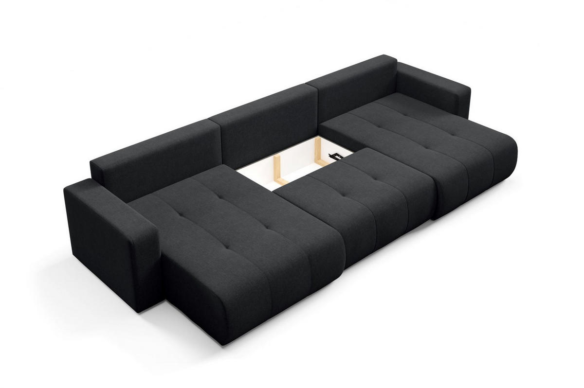 WOHNLANDSCHAFT Augusto - Schwarz, Holzwerkstoff/Textil (344/82/149cm) - Fun Möbel