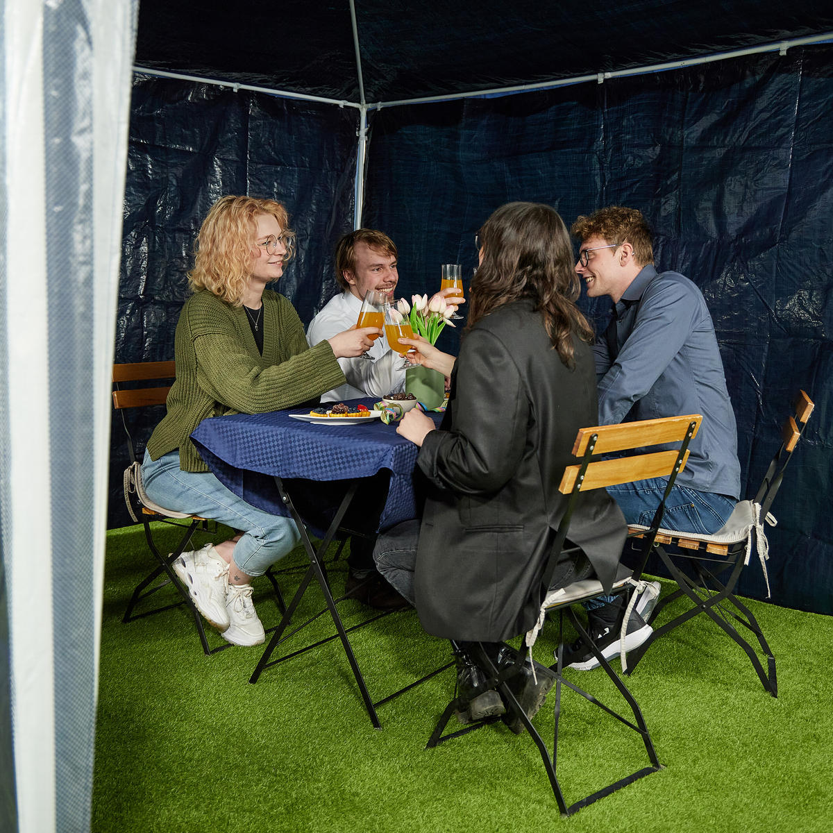 3XPAVILLON-SEITENTEILE - Dunkelblau, Kunststoff (300/200/0.1cm) - Relaxdays