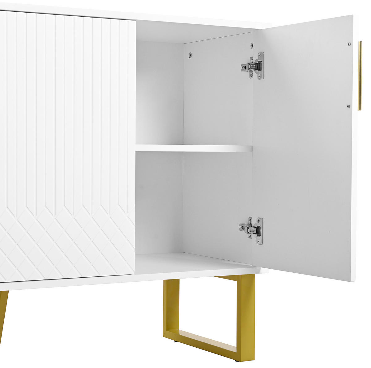 SIDEBOARD 140/40/80 cm in Weiß Hochglanz mit 4 Türen & Metallbeinen - Weiß, Holzwerkstoff (140/80/40cm) - BEAOK