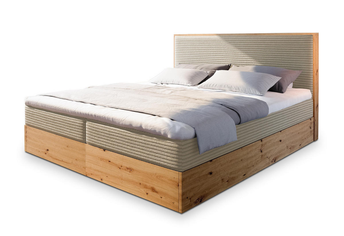 POSTEL BOXSPRING VERDON 160x200 cm, s matrací a úložným prostorem, krémová - krémová, kompozitní dřevo/textil (160/200cm) - MASSENO