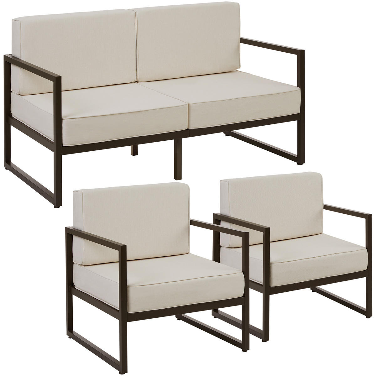 GARTEN-LOUNGESET Comosa,höhenverstellbare Füße,braun/beige - Beige/Braun, Kunststoff - tectake
