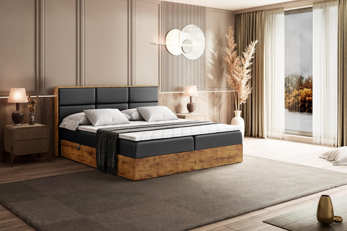 BOXBETT mit Matratze H4 und Lattenrost - LOLLI1 - 120x200 - Schwarz Hochglanz - Schwarz, Holzwerkstoff/Kunststoff (120/200cm) - ALTDECOR