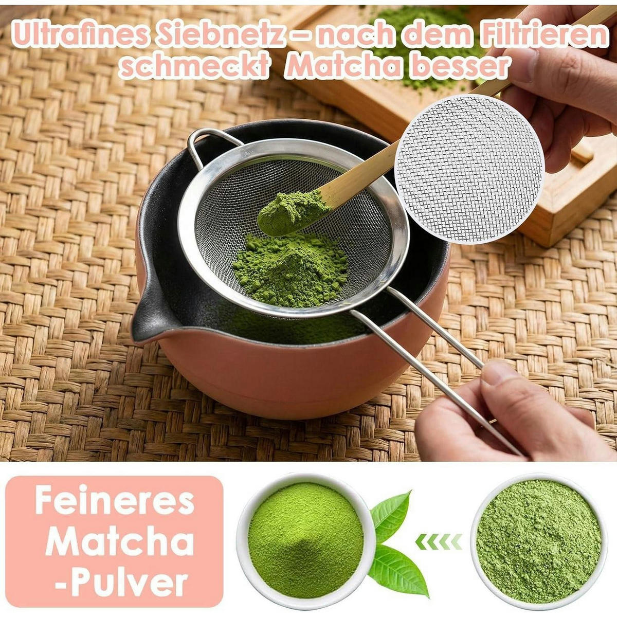 MATCHA-SET 5-teilig Keramik Bambus Rosa - Rosa, Keramik (14.5/10.5/20.5cm)