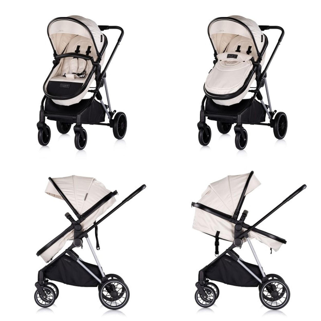 KOMBIKINDERWAGEN Aura 3 in 1 creme Autositz, Babywanne, Wickeltasche, bis 22 kg - Beige, Metall (98/60/106cm) - Chipolino
