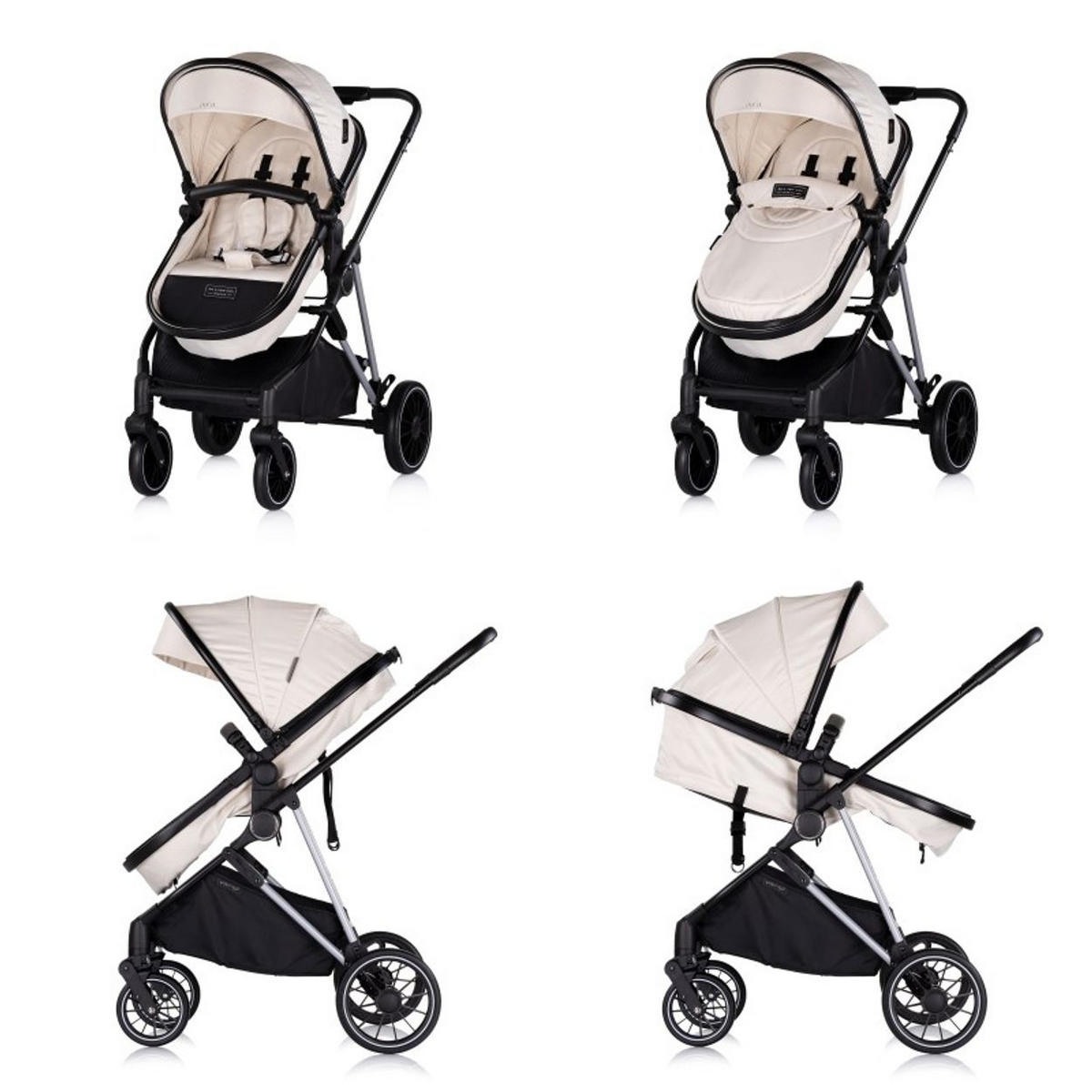 KOMBIKINDERWAGEN Aura 3 in 1 creme Autositz, Babywanne, Wickeltasche, bis 22 kg - Beige, Metall (98/60/106cm) - Chipolino