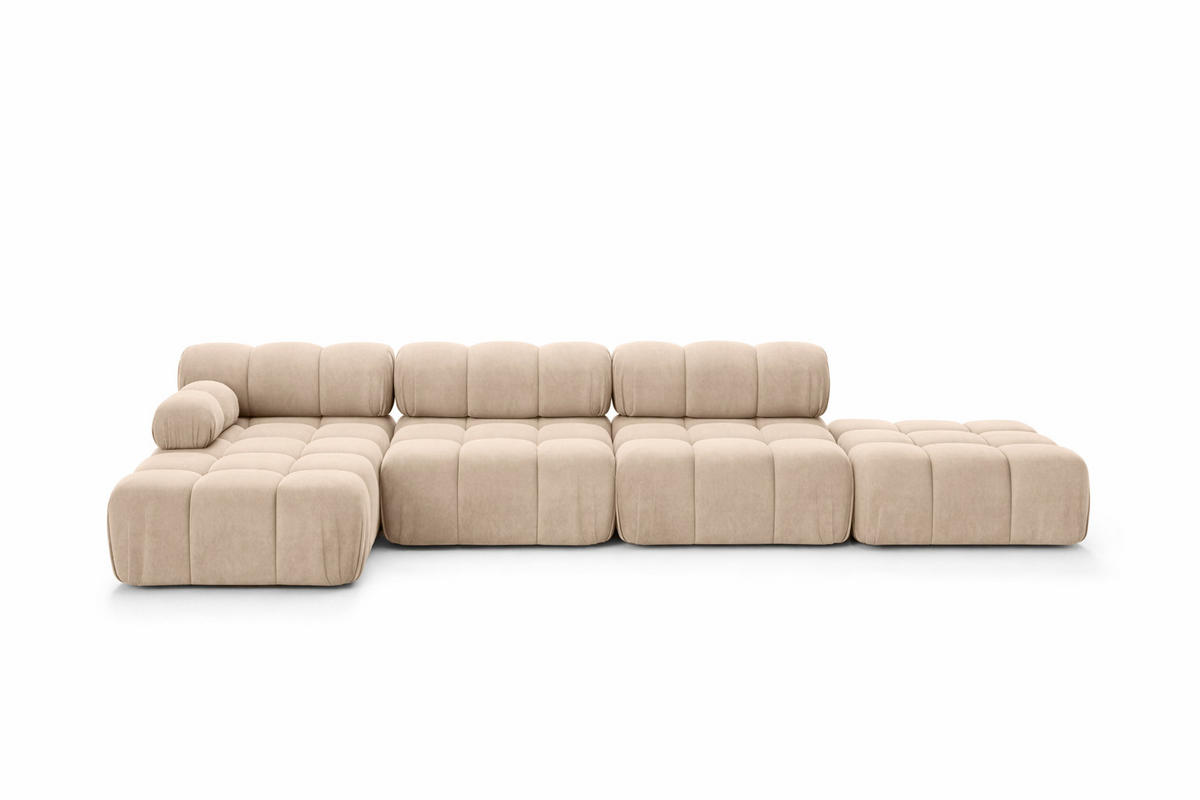 ECKSOFA L-Form XL, Stoff Velours Salvador, Beige, Links, Selia L XL - Beige, Holz (380/160cm) - Kaiser Möbel