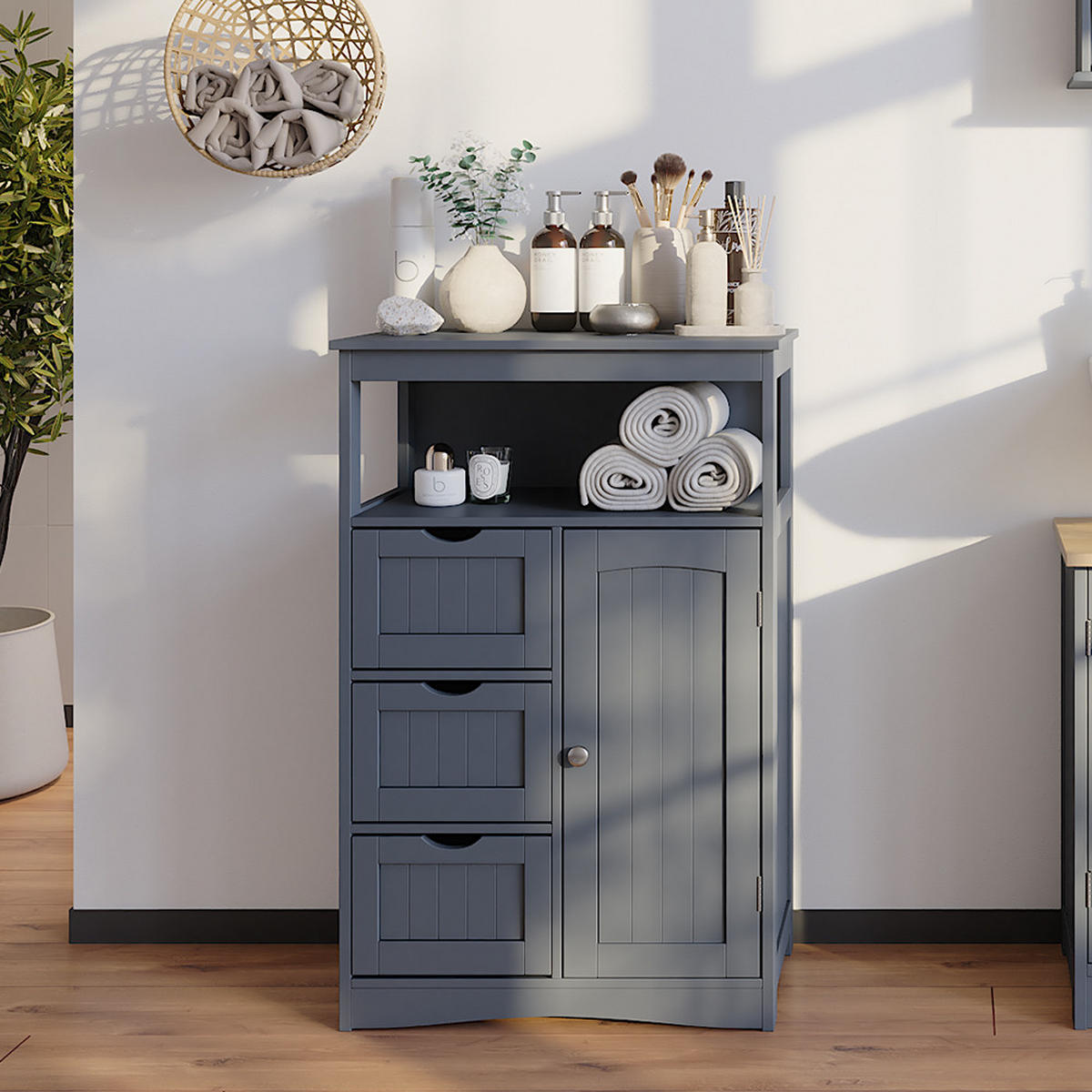 MIDISCHRANK Bianco Grau 56 x 86.5 cm - Grau, Holzwerkstoff (56/86.5/29.2cm) - Vicco